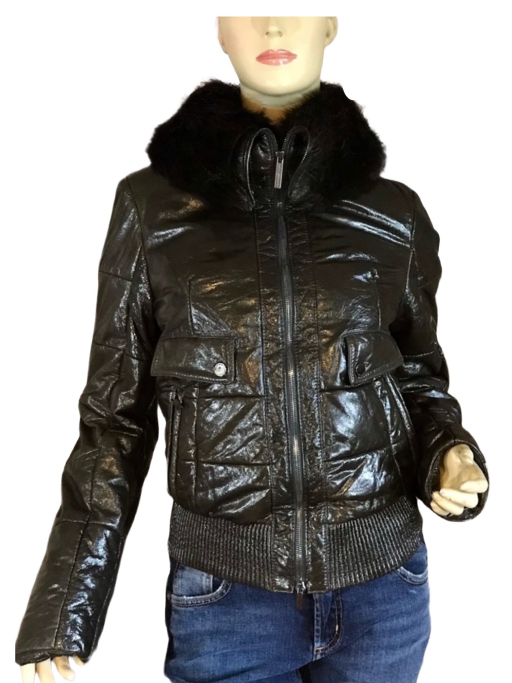 FRATELLI ROSSETTI BROWN LEATHER & BEAVER FUR COLLAR BOMBER JACKET (40)